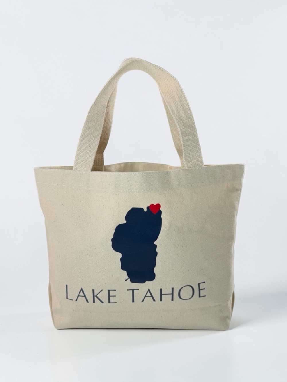 Lake Tahoe Canvas Tote Bag - Natural with Navy and Red